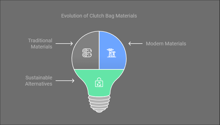 What materials were originally used for clutch bags, and what are popular today? 